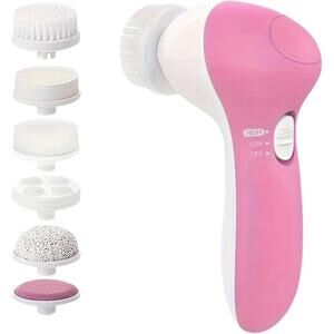 Electric Facial Cleansing Brush 7 in 1 Pink & White Exfoliating Massager Spa Kit